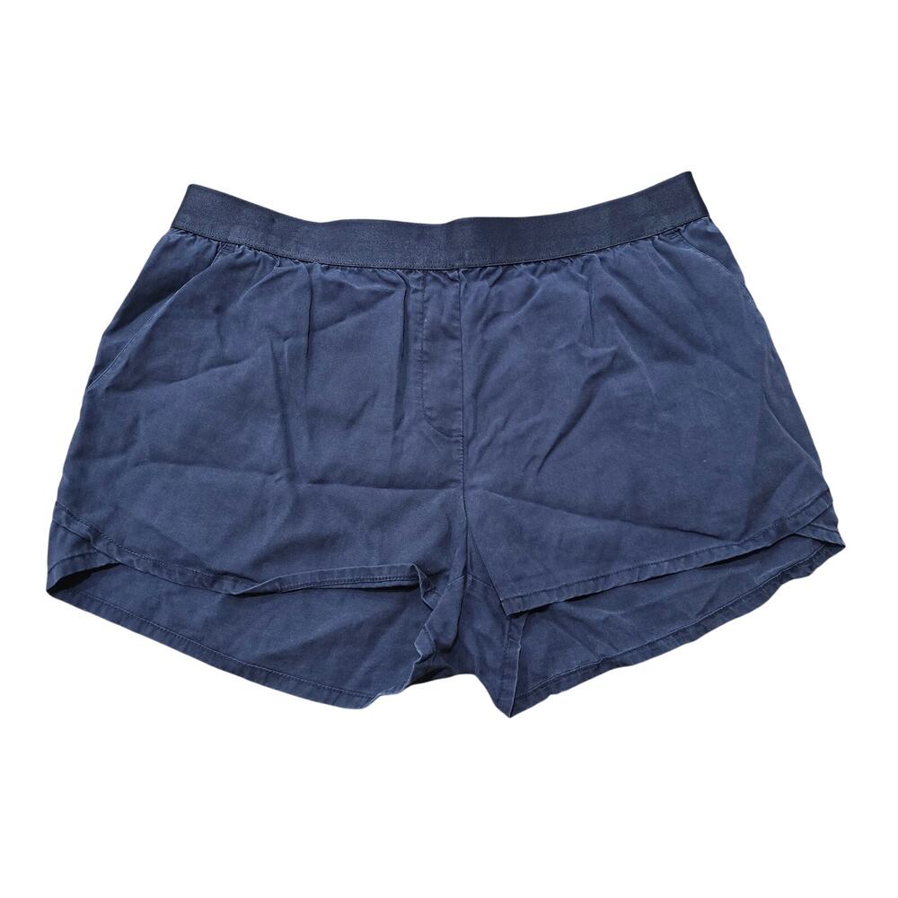 BCBGMAXAZRIA Navy Bryan Blue Pull On Elastic Waist Shorts w. Side Pockets Linen
